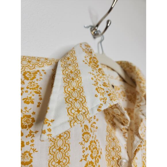 Vintage 70s Hippie Groovy Short Sleeve Button Shirt Flowers Rockabilly - Picture 4 of 6